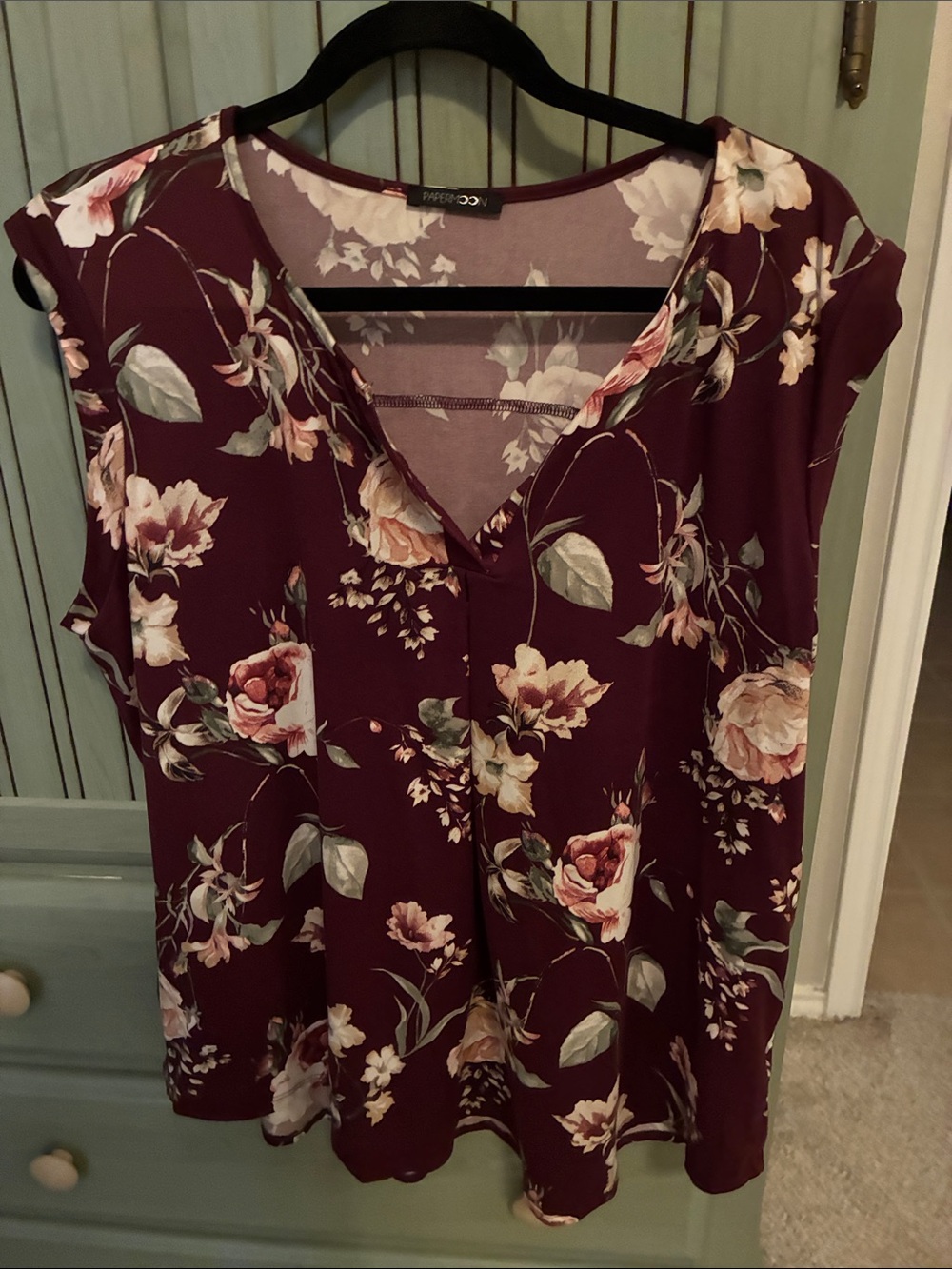 Papermoon Burgundy Floral V-Neck Cap Sleeve Top